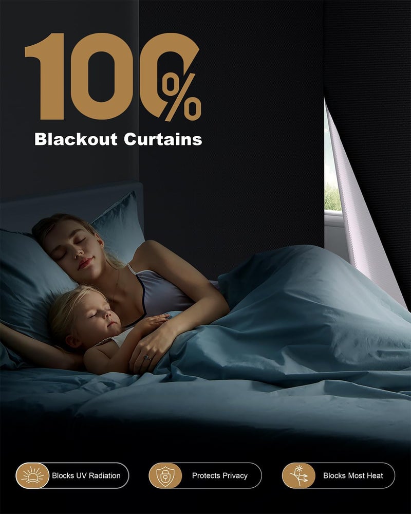 TRYAST Portable Blackout Curtains for Bedroom (58" x 56"), Black Out Window Cover, No Drill Blackout Shades with Hook&Loop, for Nursery, Travel, Dorm, Apartment (Black) - Image 2